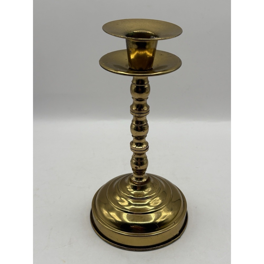Solid Brass Taper Candlestick Baluster Turned Stem Tiered Weighted Base 1980's
